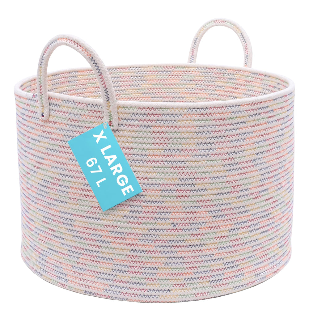 OrganiHaus large woven storage basket shows blankets neatly stored for cozy living spaces.