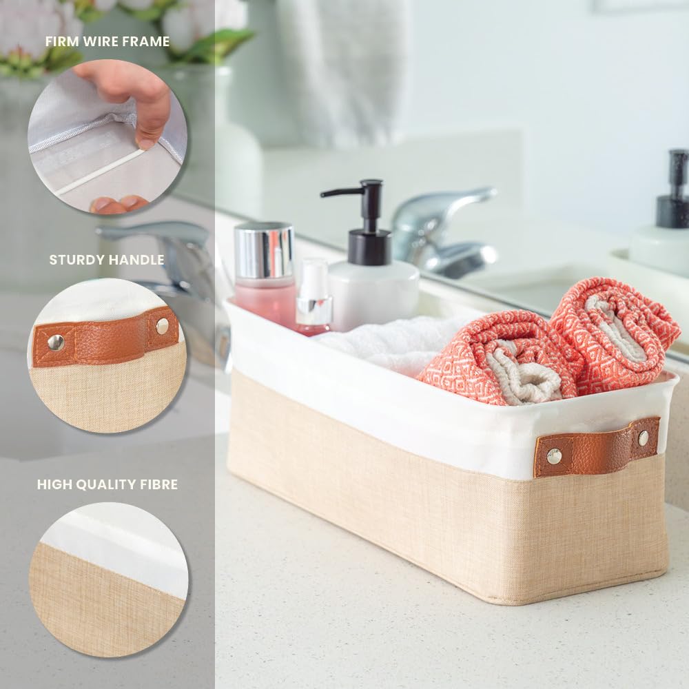 OrganiHaus beige fabric detail highlights thick material and vegan-leather handle for durability