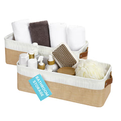 OrganiHaus narrow storage bin beige full view showing compact space-saving solution