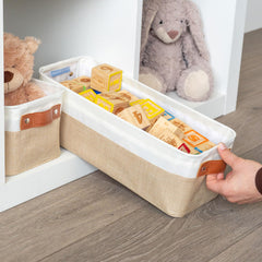 OrganiHaus beige bin with leather handle close-up for sturdy everyday use