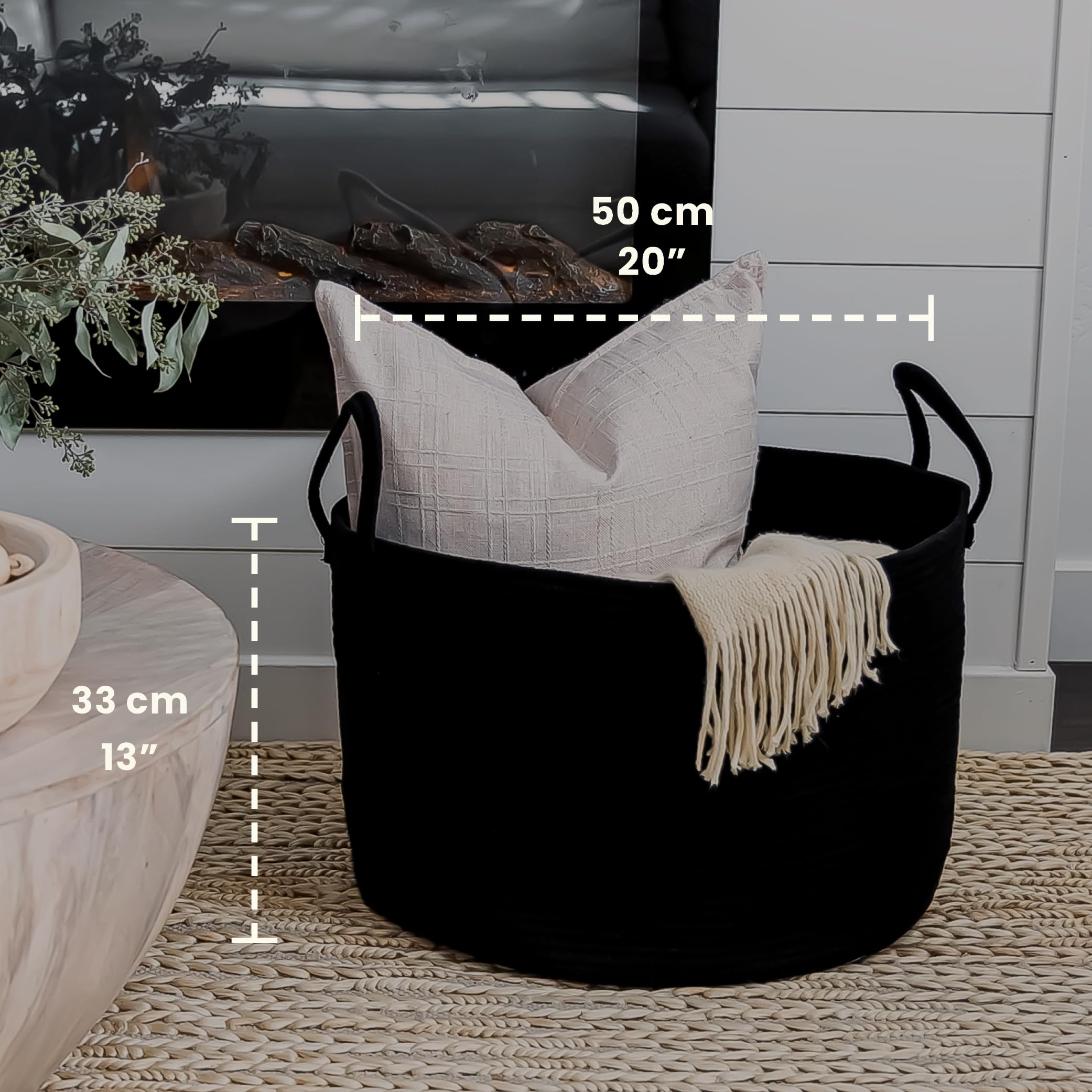 OrganiHaus rope basket with reinforced handles for easy laundry transport