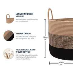 OrganiHaus Rope Laundry Basket with reinforced handles ready for laundry day.
