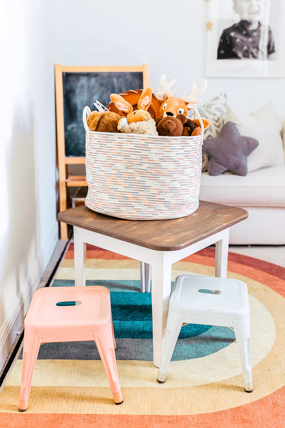 OrganiHaus soft round dog toy bin keeps pet toys tidy and accessible.