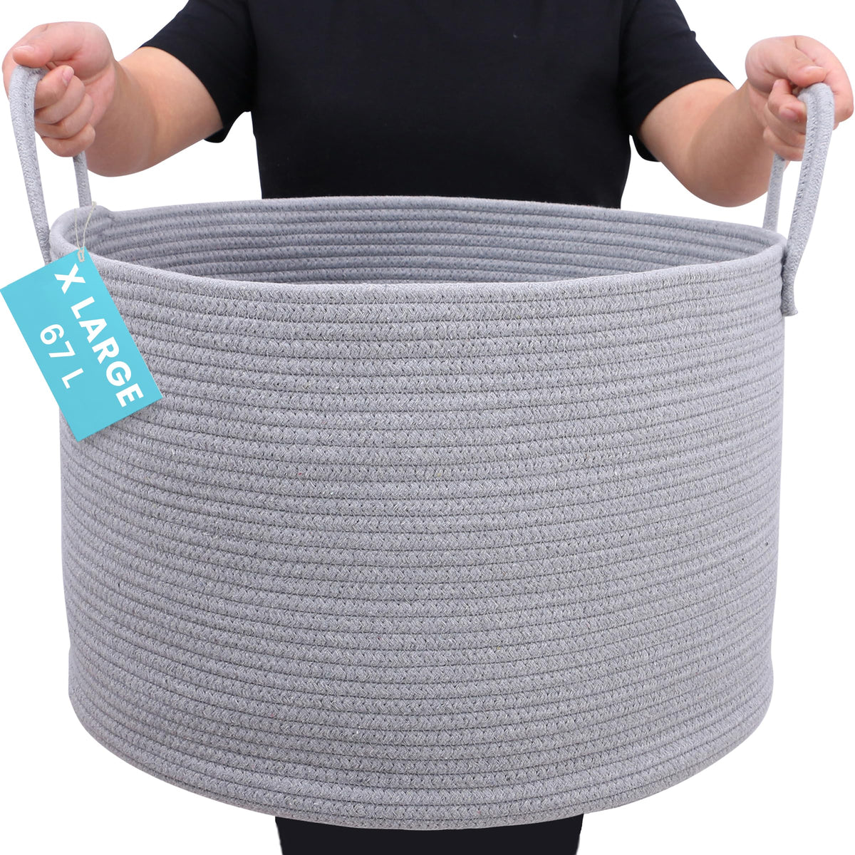 OrganiHaus large woven storage basket with blankets for cozy living room organization.