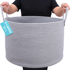 OrganiHaus large woven storage basket with blankets for cozy living room organization.