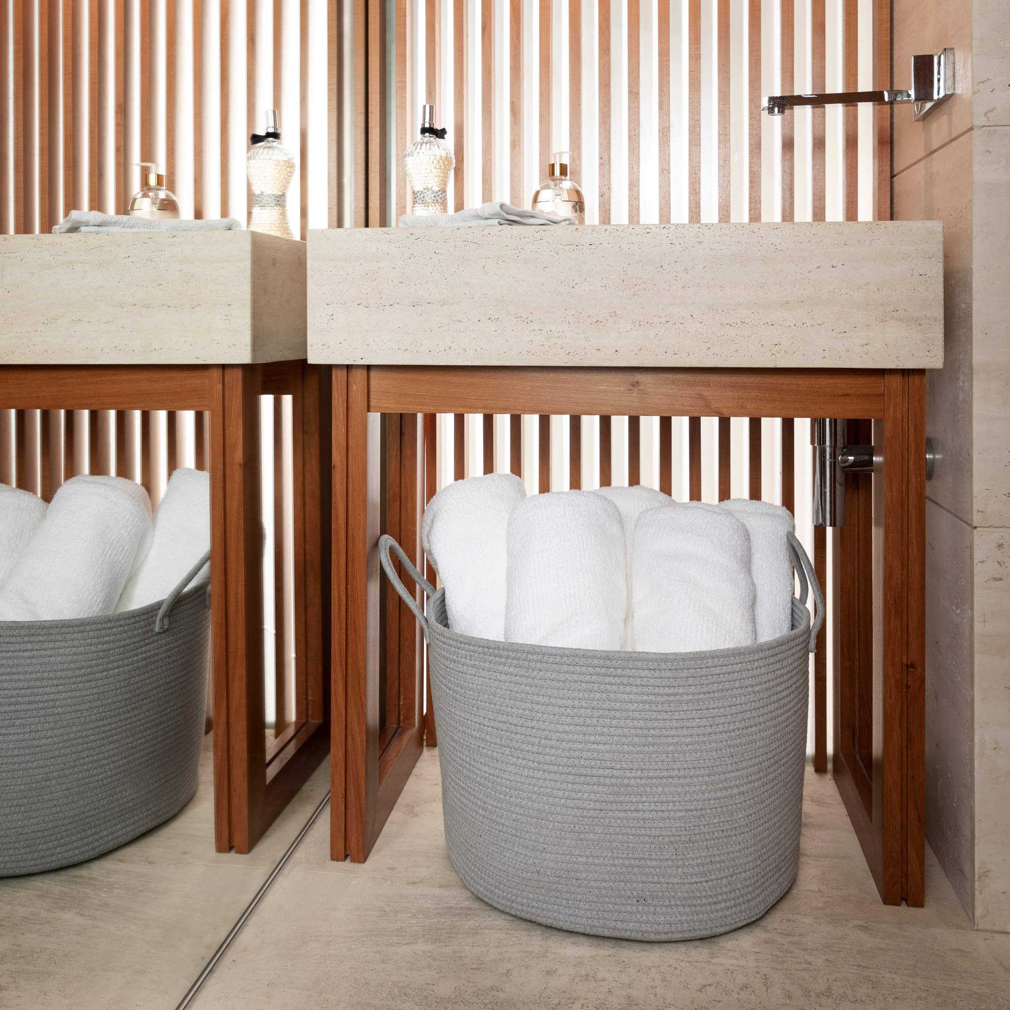 OrganiHaus textured rope basket offers durable storage solution.
