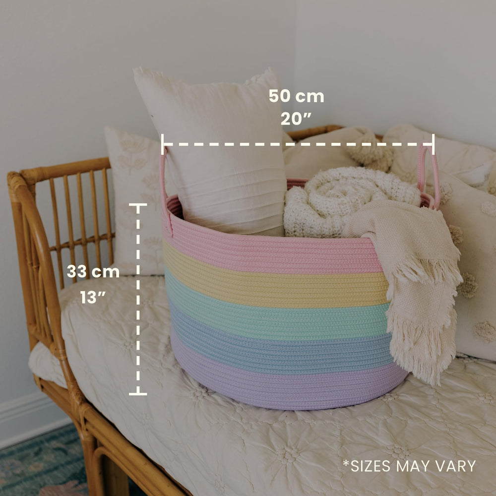 OrganiHaus Rainbow Blanket Basket handles enable easy transport for busy homes
