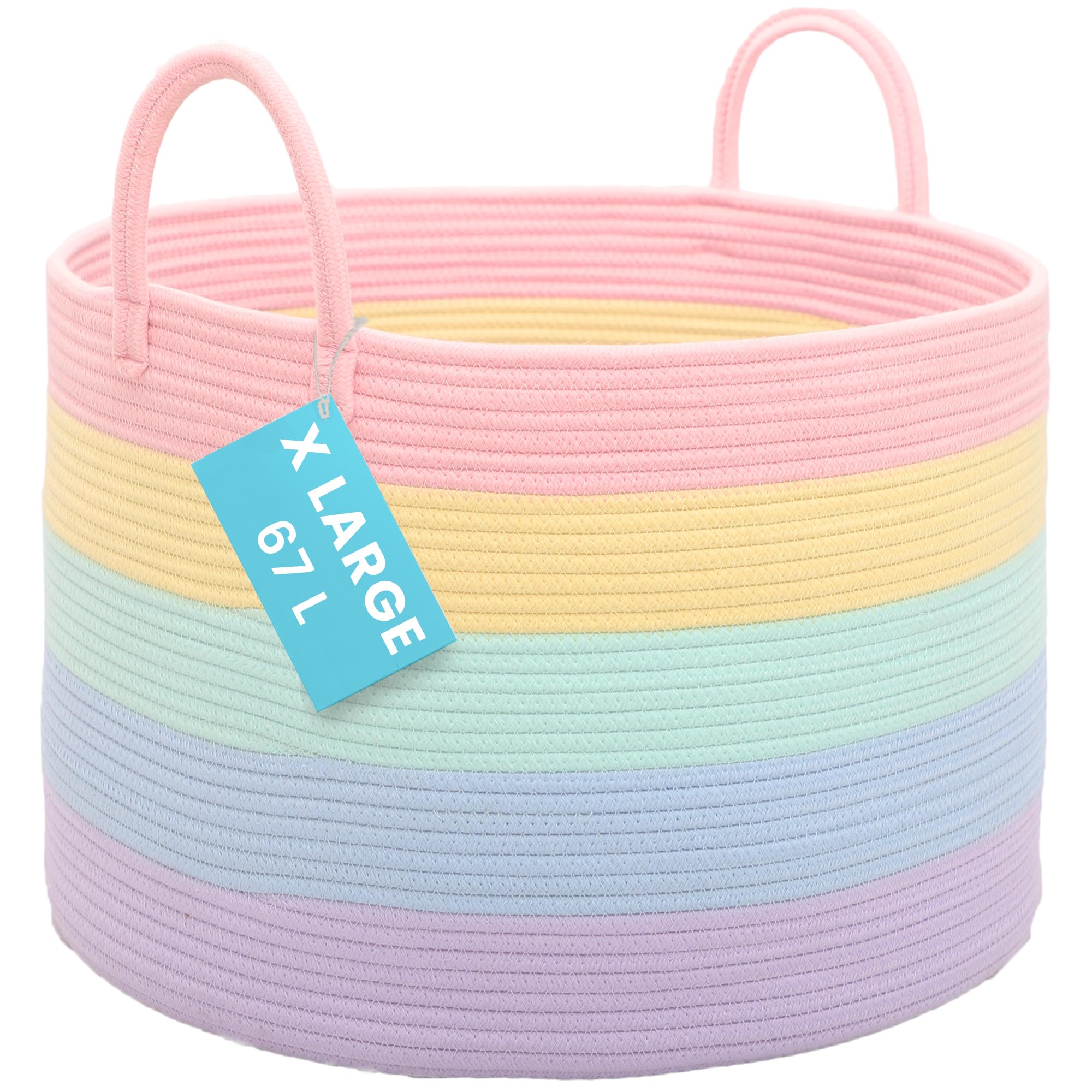 OrganiHaus Rainbow Blanket Basket main view shows vibrant storage for toys and blankets