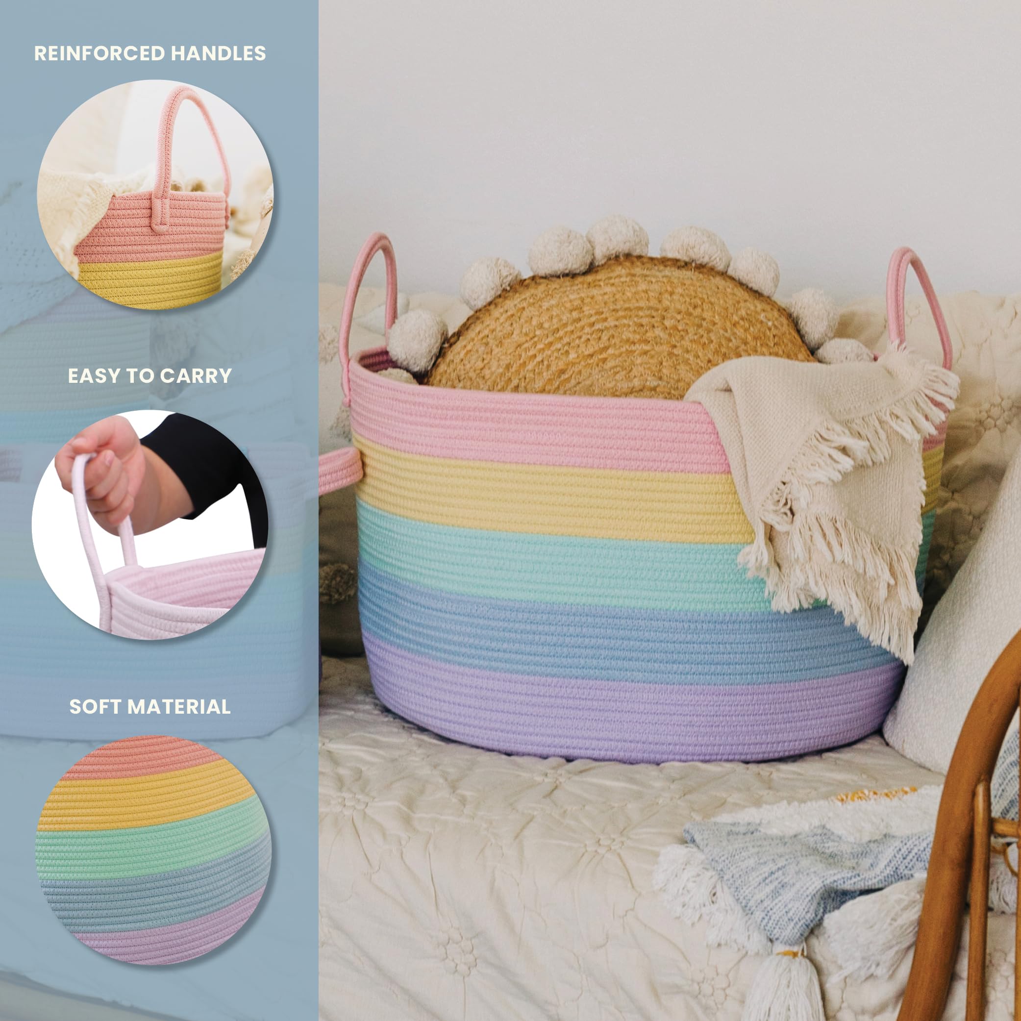 OrganiHaus Rainbow Blanket Basket toy storage option blends decor with organization