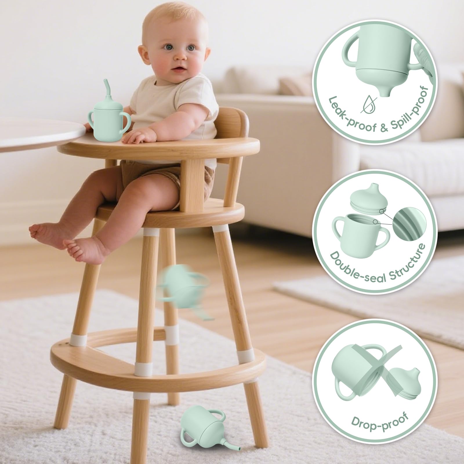 Orghcyi silicone baby sippy cup leak-proof feature keeps clothes and floors cleaner