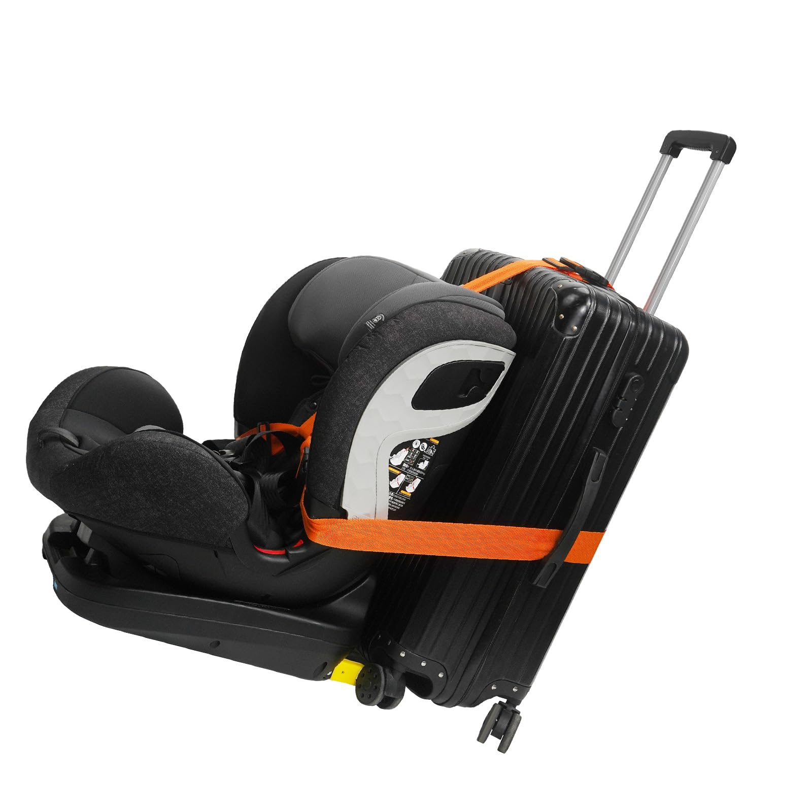 Orgthin luggage straps convert car seat to stroller-friendly setup on the go.