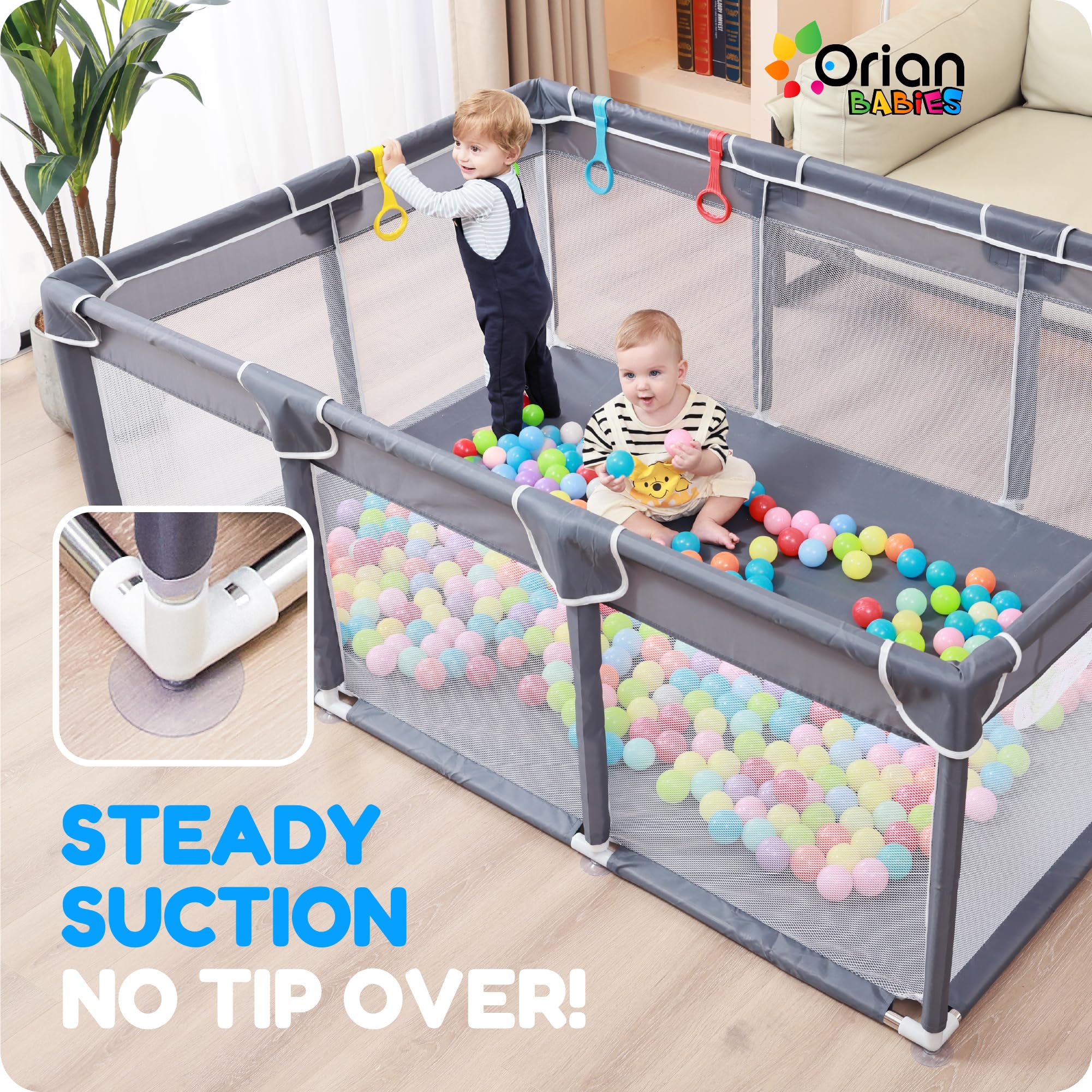 Orian Baby Playpen 360° vision mesh lets toddlers see you during play.