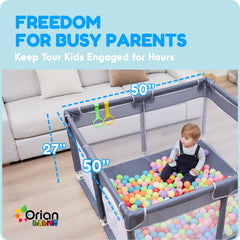 Orian Baby Playpen uses durable Oxford fabric for indoor and outdoor use