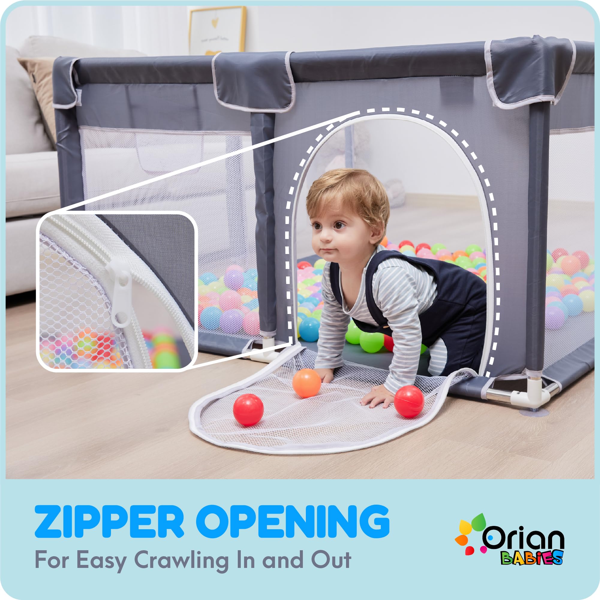 Orian carry bag helps you pack and travel with the playpen.