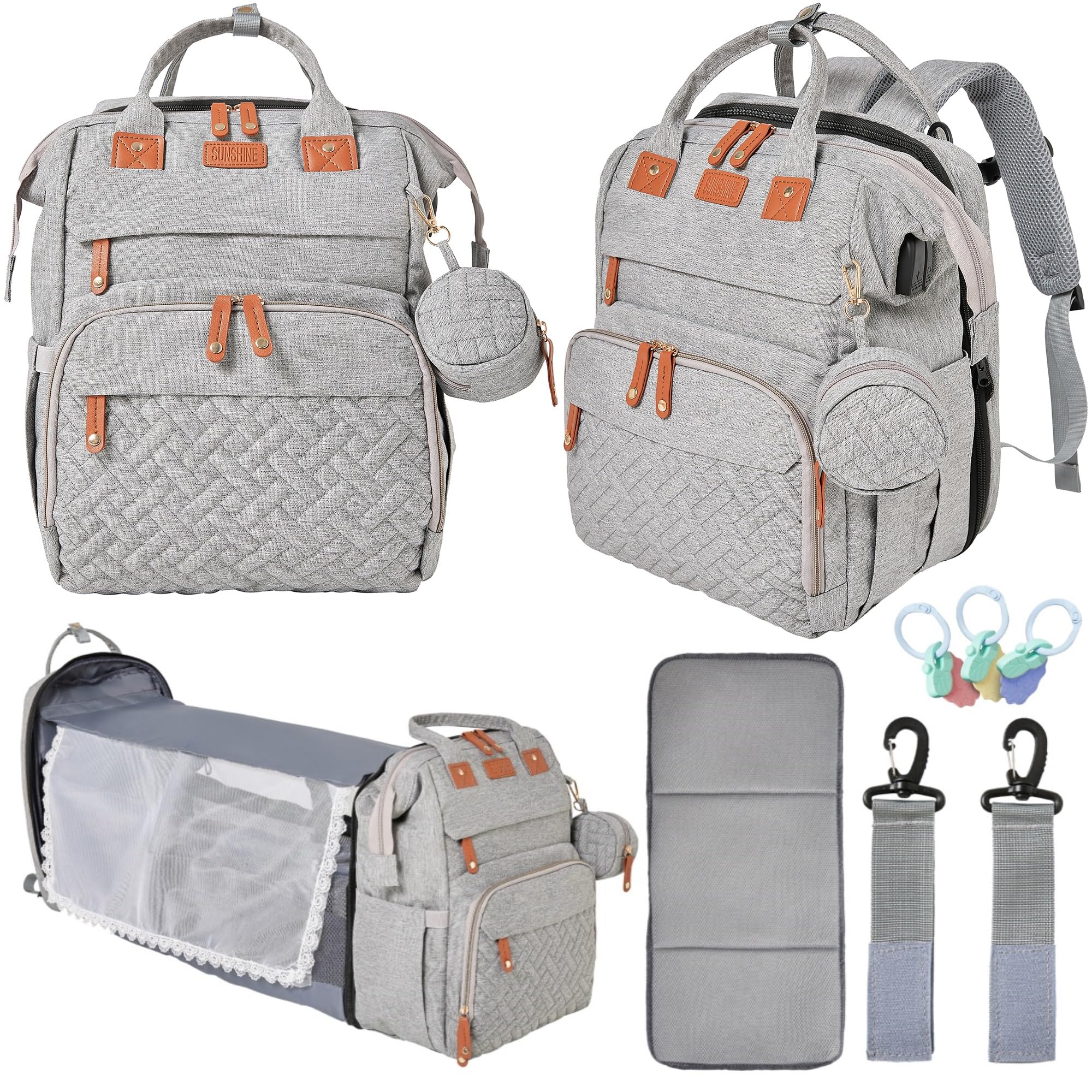 Orian diaper bag backpack front view with spacious 24L capacity for busy days.