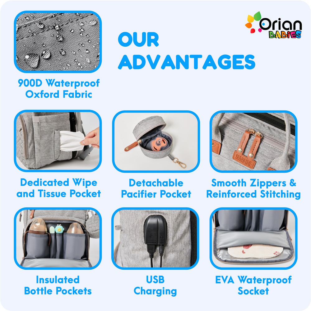 Orian diaper bag changing station interior with built-in changing pad for on-the-go diapering.