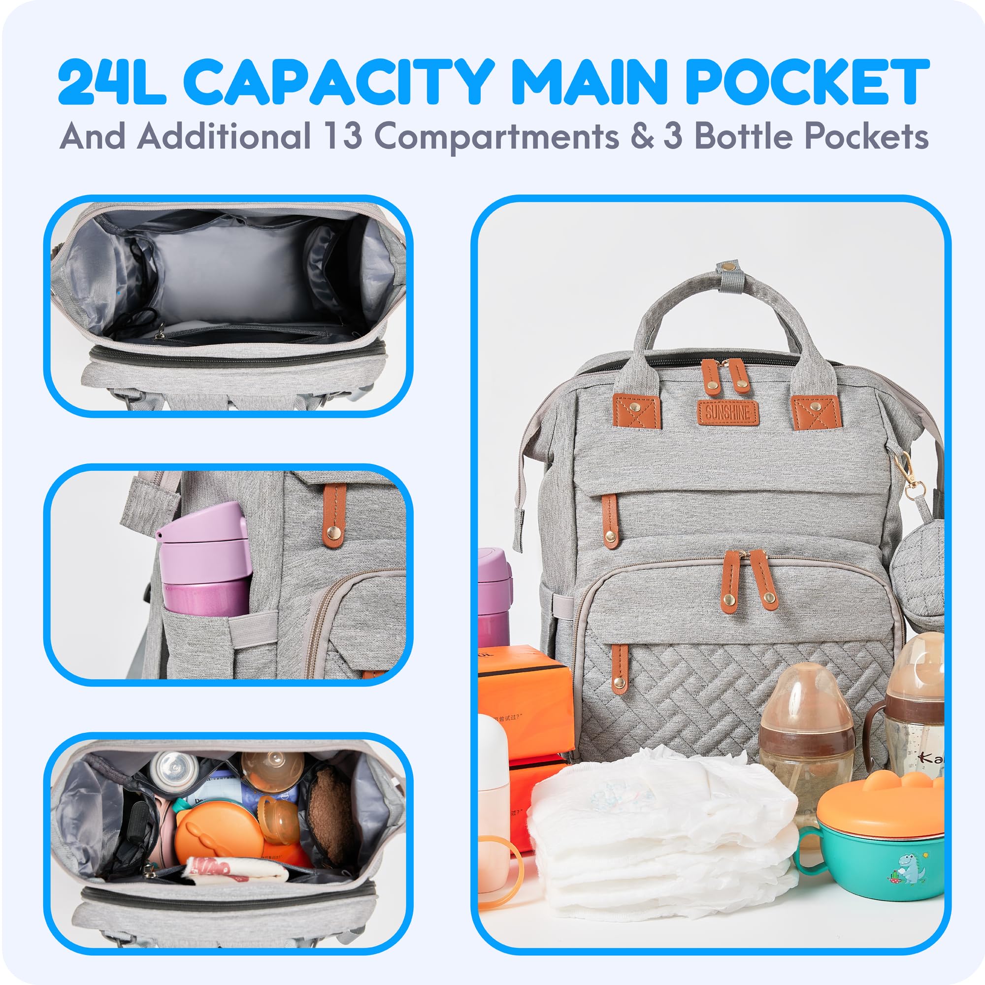 Orian diaper bag with USB port for convenient charging during travel.