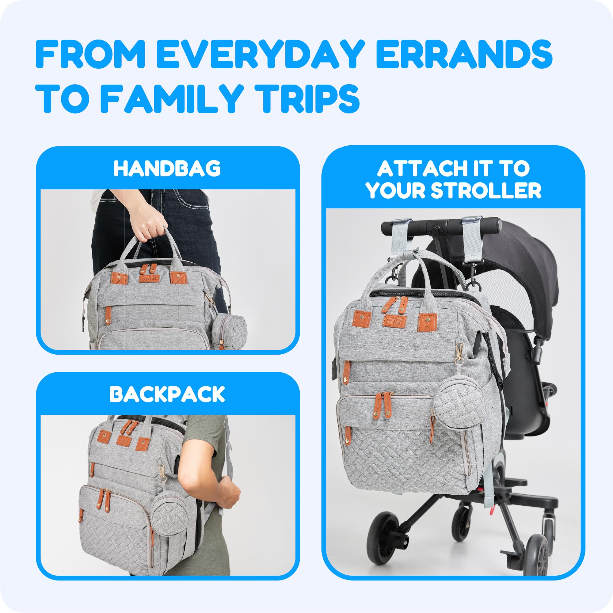 Orian diaper bag waterproof fabric close-up highlighting durable 900D material.