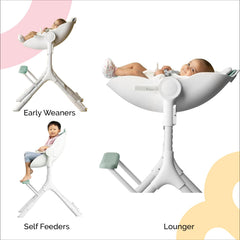 Oribel Cocoon Z high chair captured mid-360-degree glide for easy navigation.