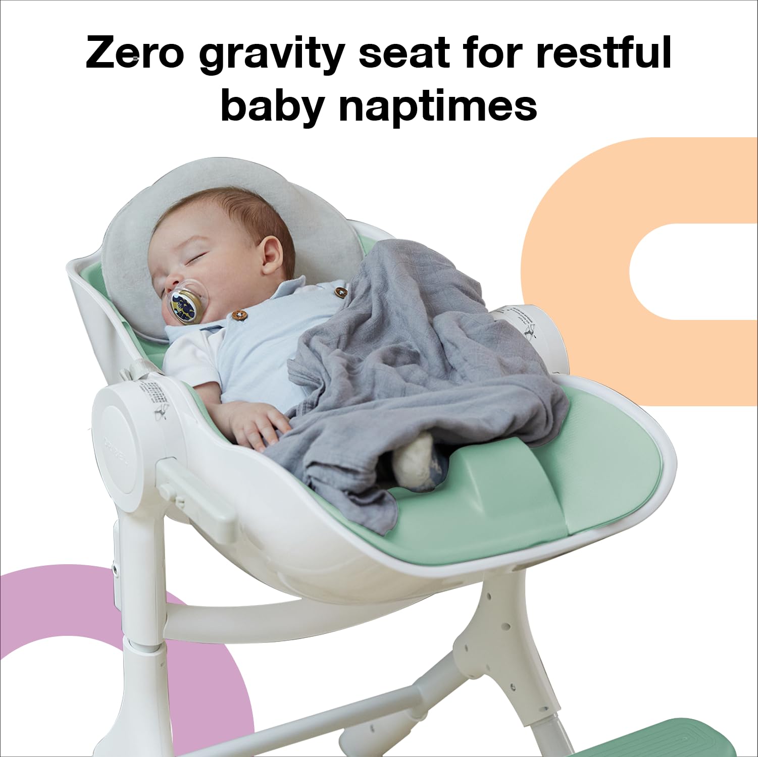 Oribel Cocoon Z high chair assembled without tools for quick setup.