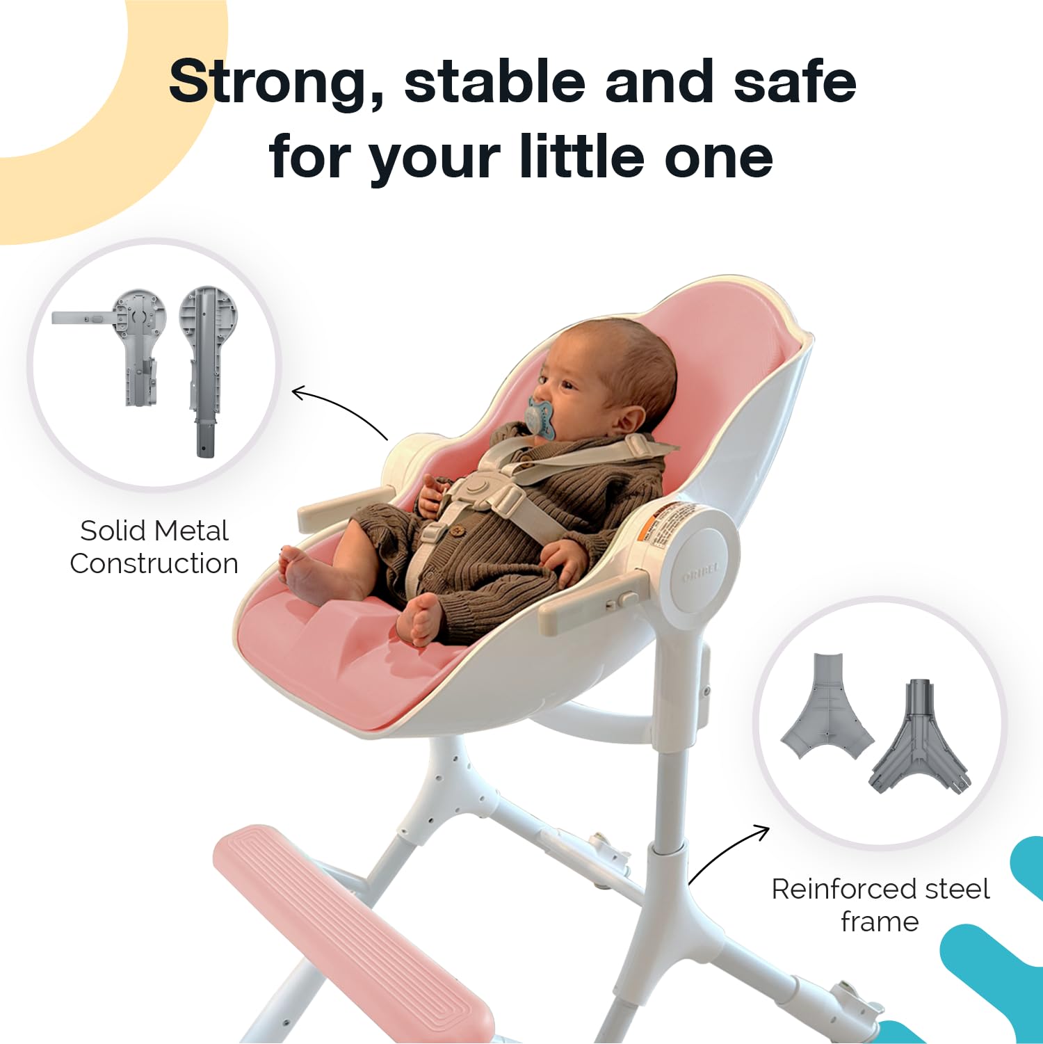 Oribel Cocoon Z high chair rear leg locks for enhanced stability during feeding