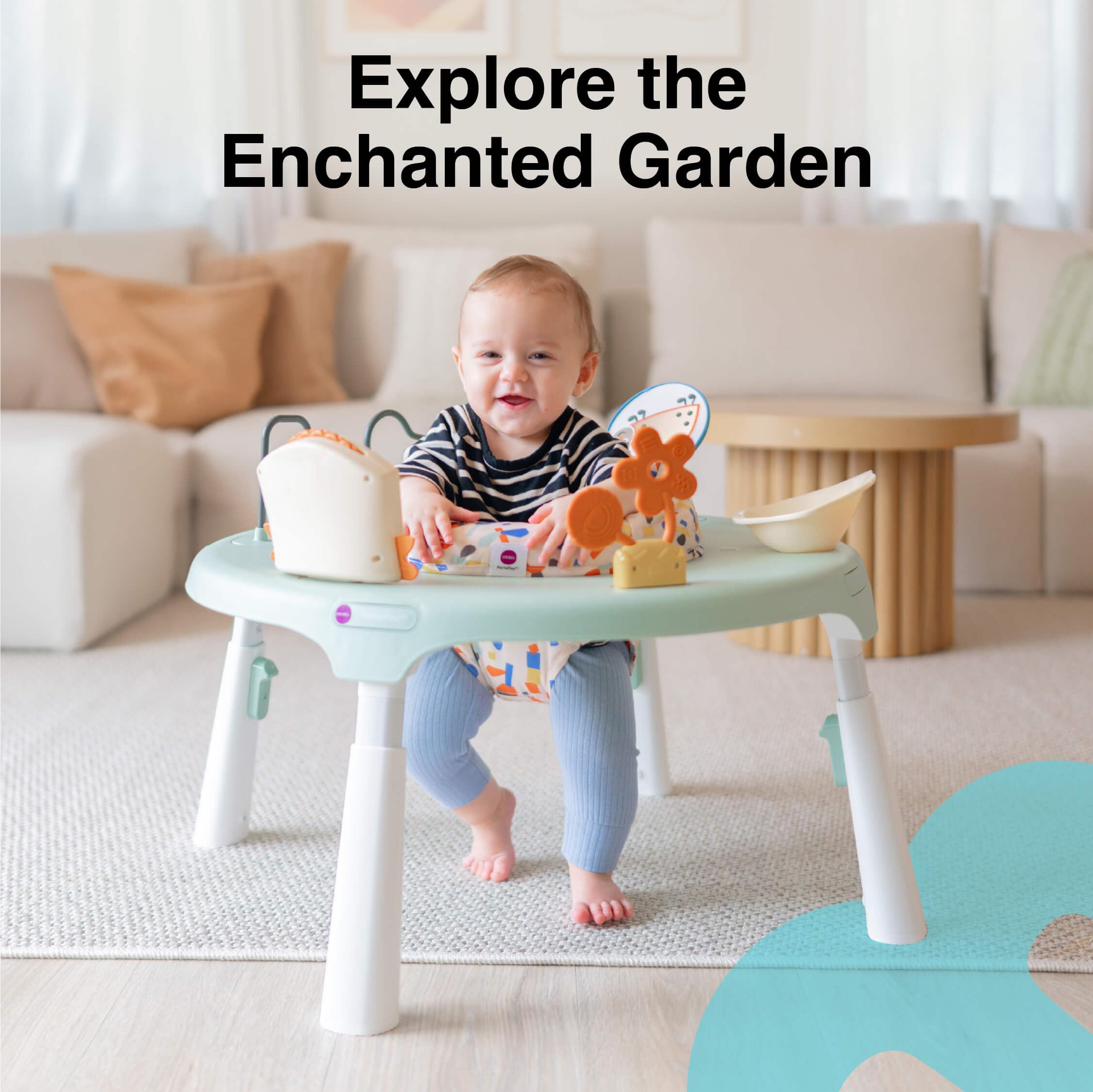 Oribel PortaPlay multi-stage adjustment supports growing baby’s reach and height needs