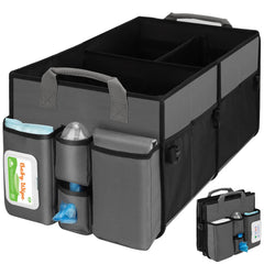 ORIENT FAMULAY collapsible trunk organizer front view with accessible compartments for road trips