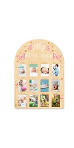 ORIGACH My First Year Growth Photo Display 12-month layout invites year-long reflection.