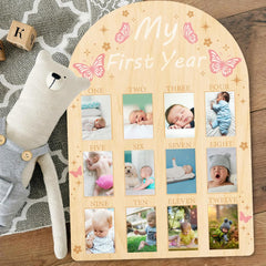 ORIGACH My First Year Growth Photo Display layout for 12 photos in 5x7.5 cm spaces.