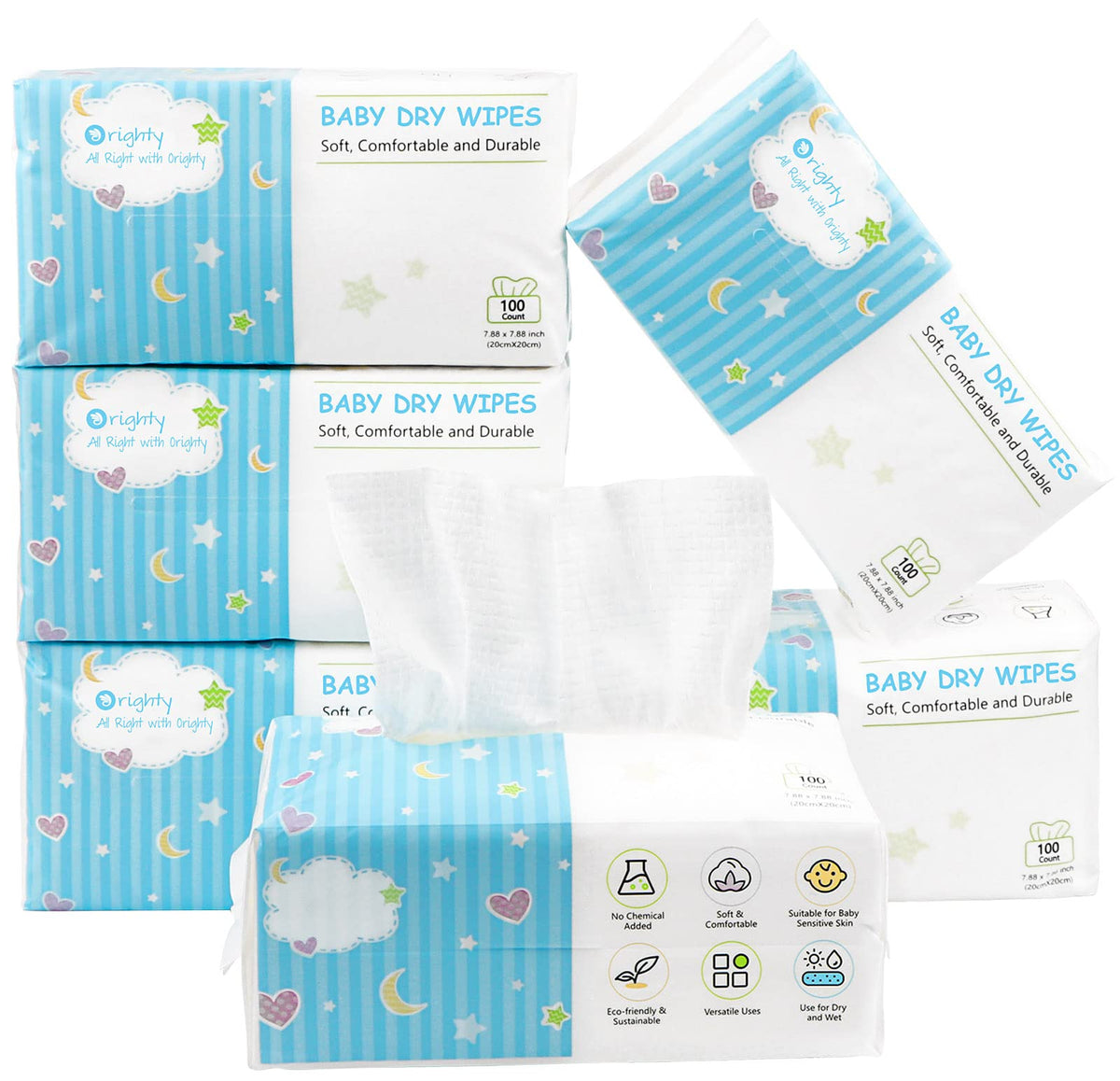 Orighty baby dry wipes close-up showing soft texture for gentle baby care