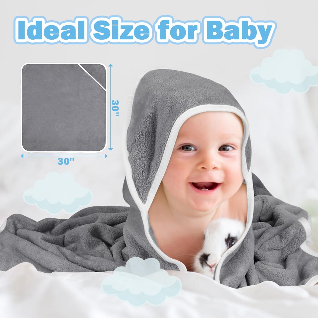 Orighty hooded towel 30x30 size shown for newborn bath comfort