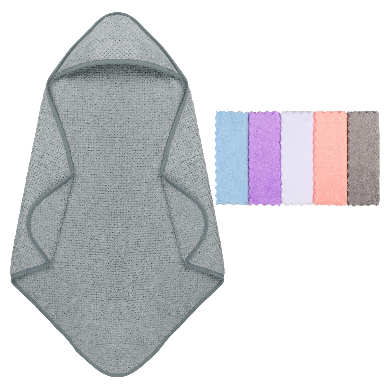 Orighty baby hooded towel grey folded shows soft coral velvet for quick drying.