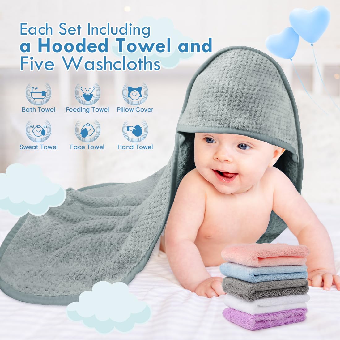 Orighty washcloths 8x8 pack highlights gentle cleansing for delicate baby skin.