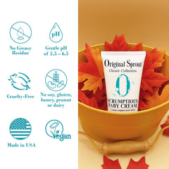 Original Sprout Scrumptious Baby Cream pump dispense demonstrates easy travel application.
