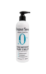 Original Sprout Scrumptious Baby Cream zinc bottle close-up highlighting gentle hydration for sensitive baby skin.