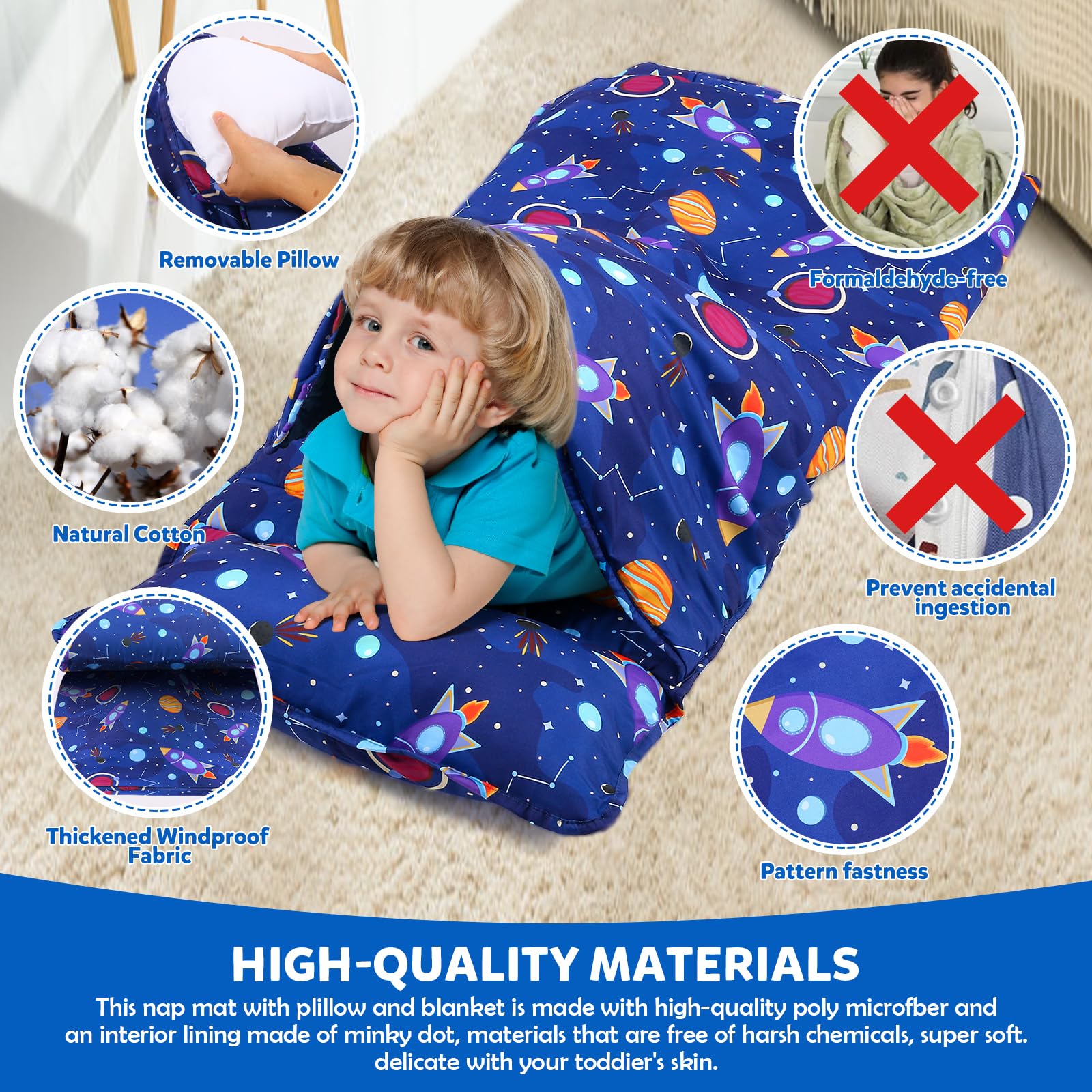 Orrhomi nap mat blanket showcases extra warmth and full-body coverage during naps.