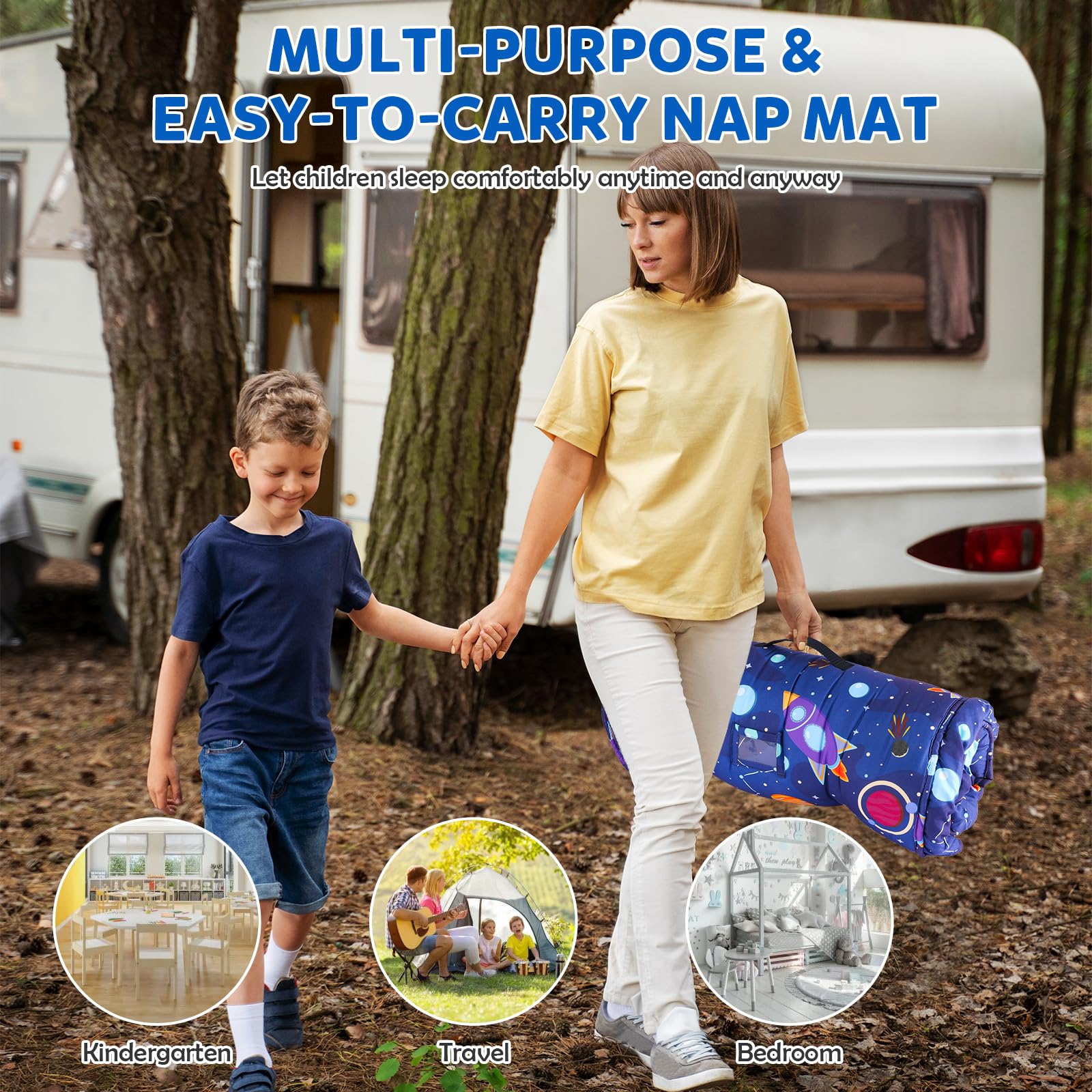 Orrhomi nap mat safe design highlights absence of small parts for child safety.