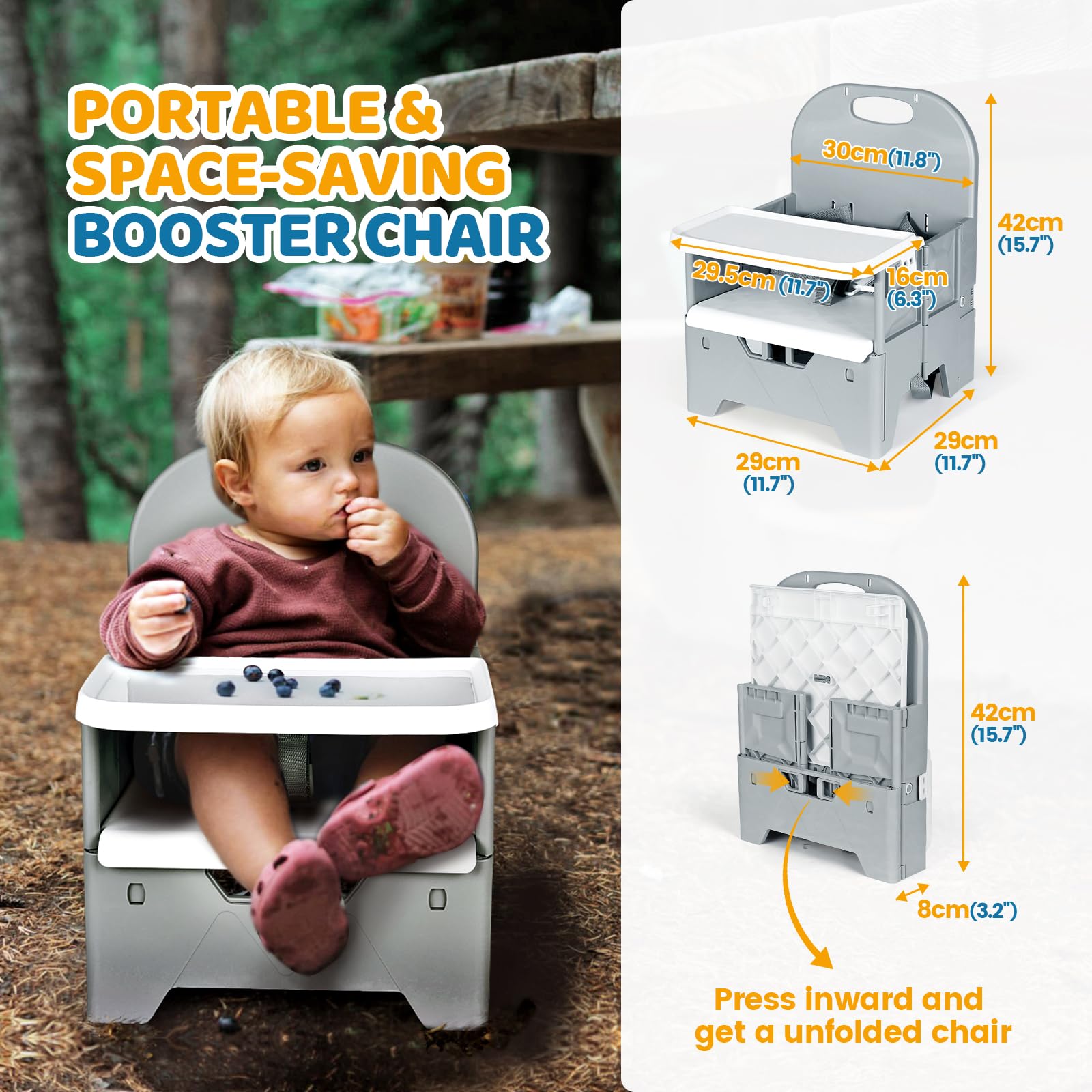 Orzbow 3-point safety belt keeps your child secure during meals.