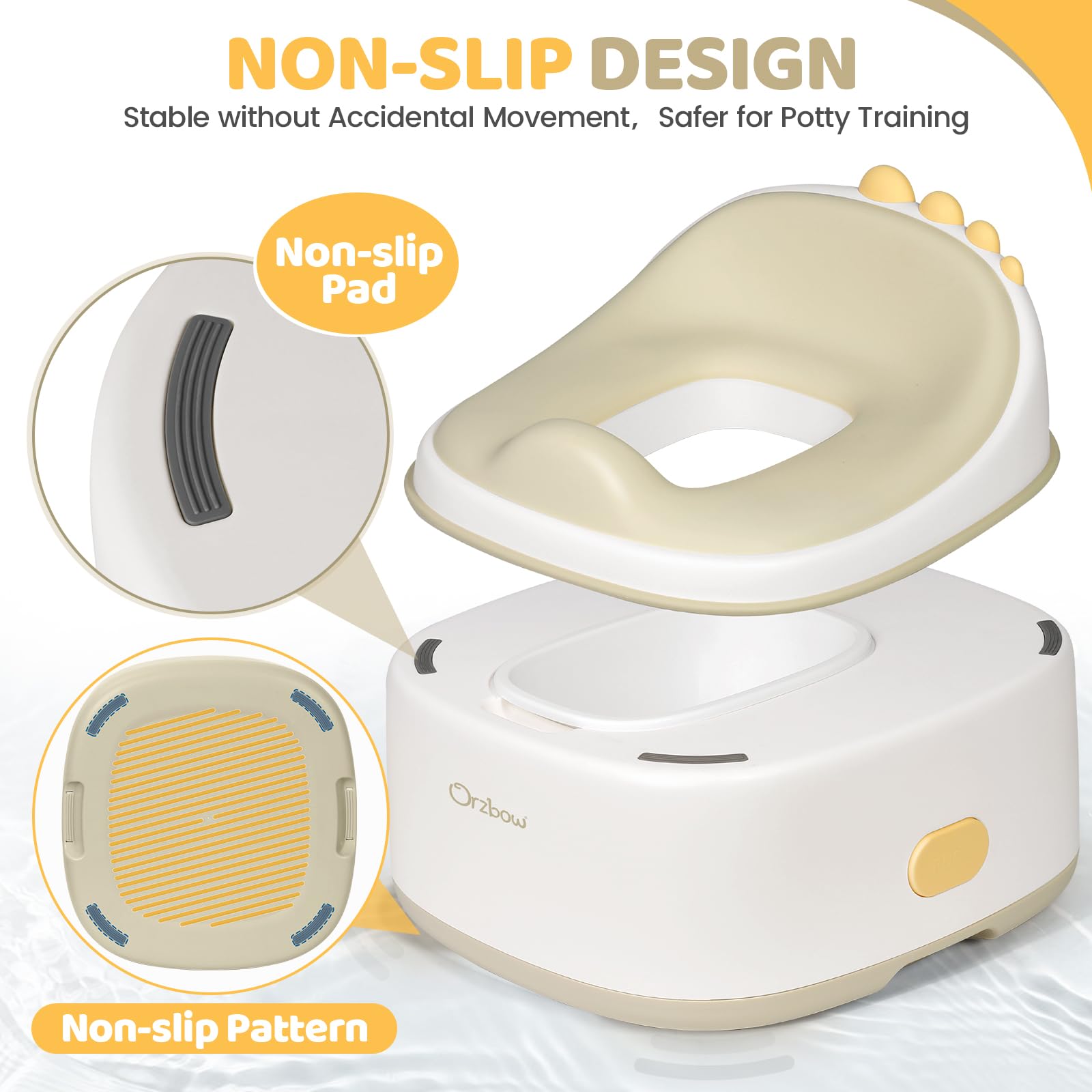 Orzbow splash guard: high shield minimizes spills during potty training sessions.
