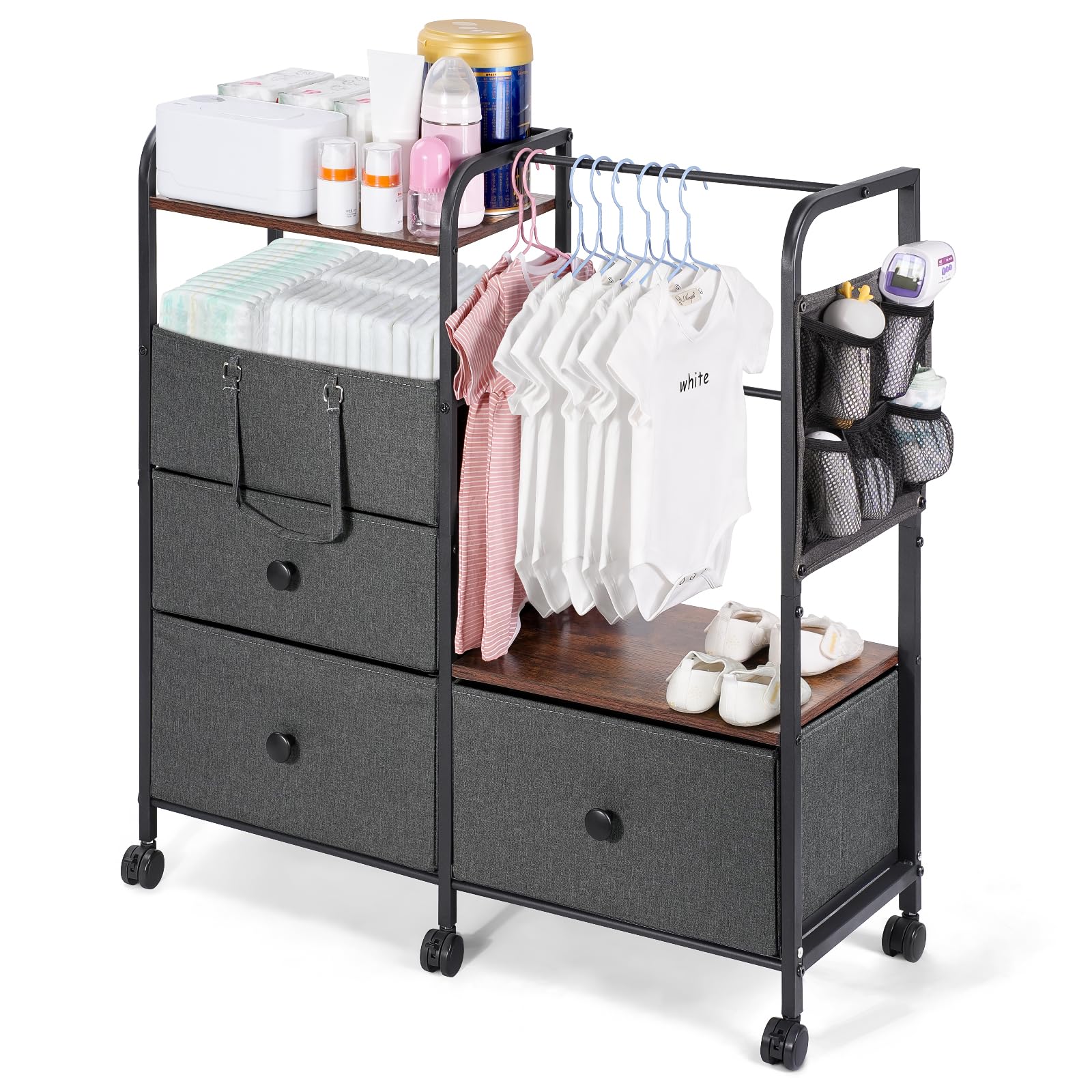 Orzbow 4-tier baby rolling cart with drawers shows sturdy build for nursery organization