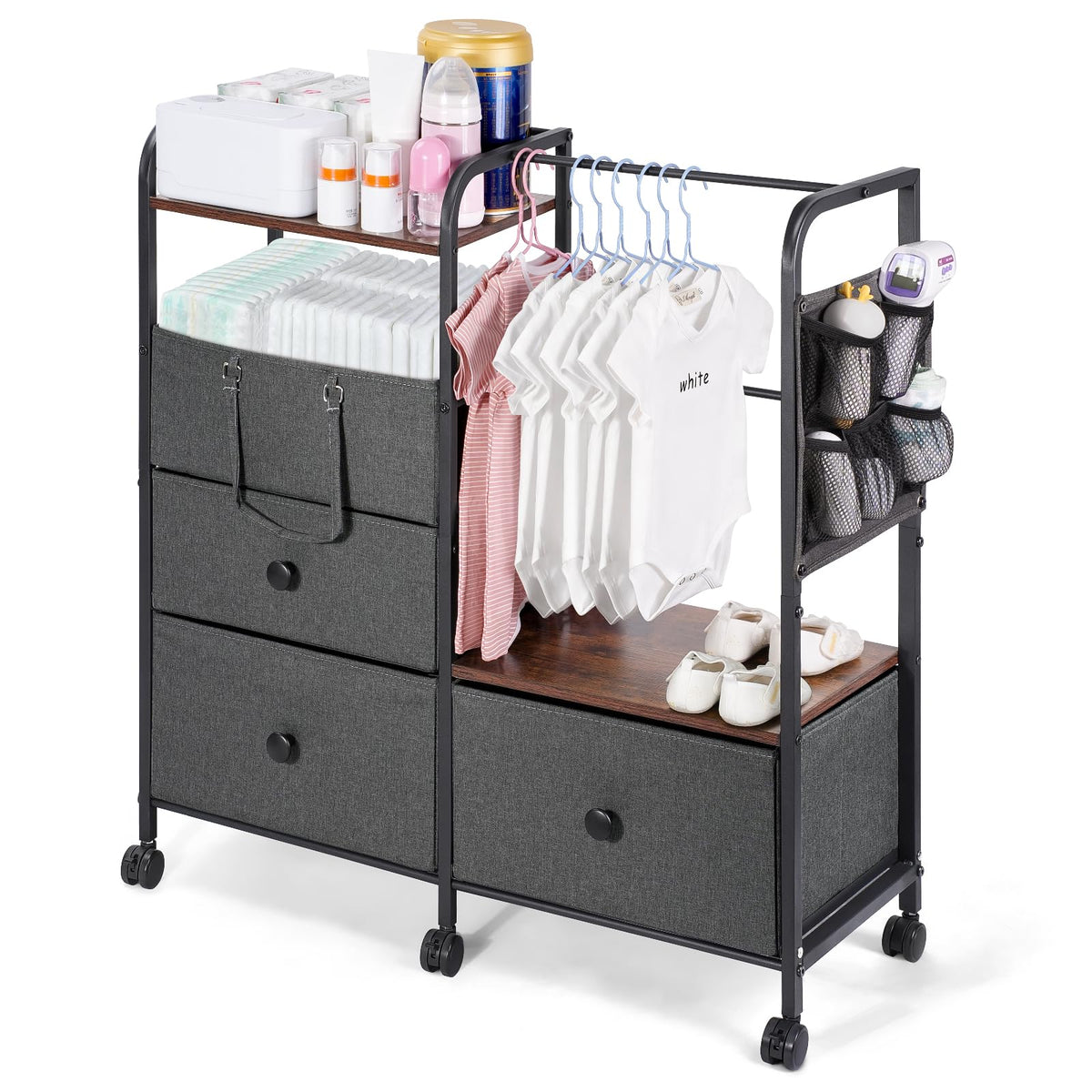 Orzbow 4-tier baby rolling cart with drawers shows sturdy build for nursery organization