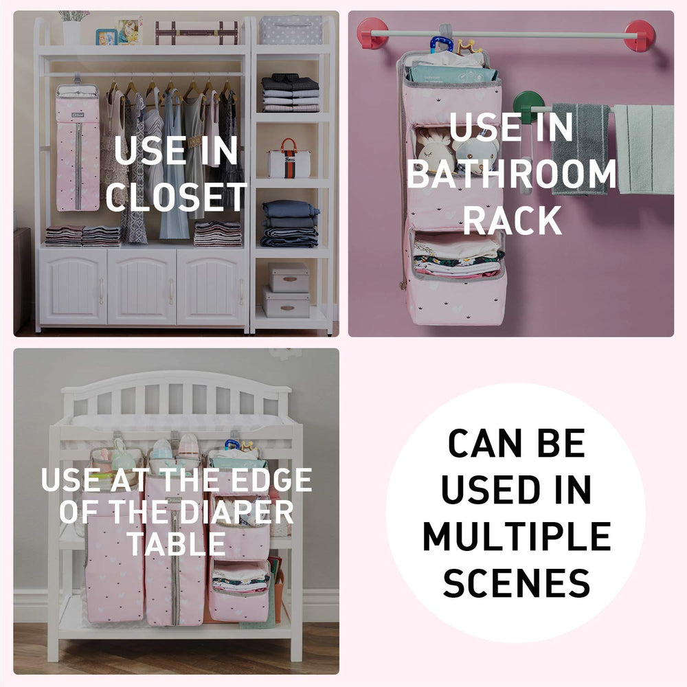 Orzbow seven-pocket diaper storage showing organized compartments