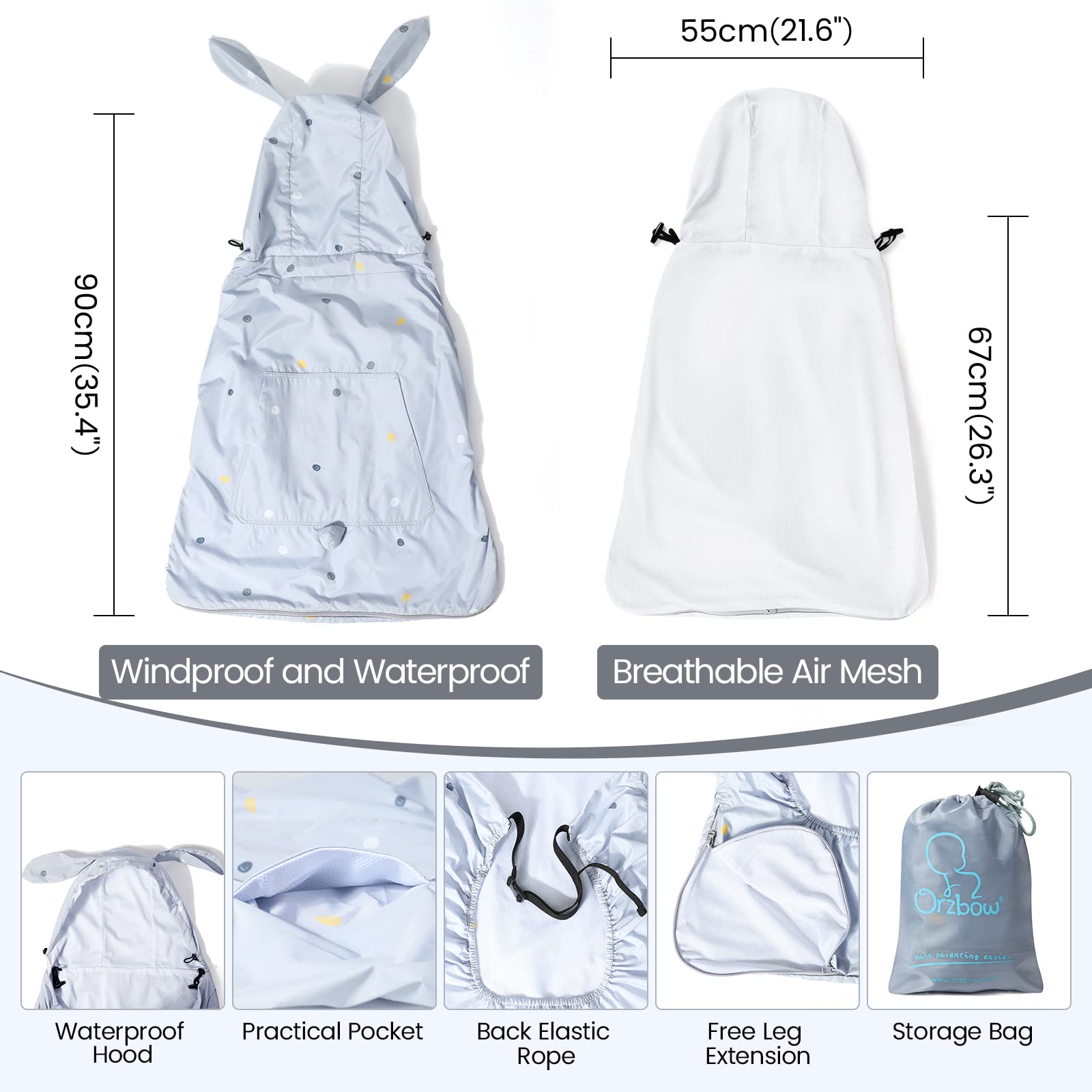 Orzbow Carrier Cover blocks up to 90% UV rays for sunny days.