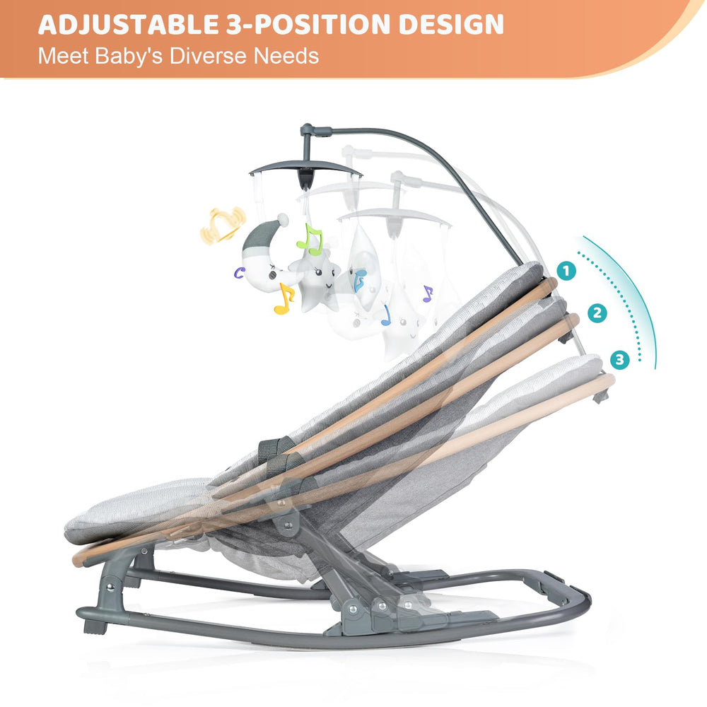 Orzbow baby bouncer showing adjustable angles 30, 40, 50 degrees for comfort