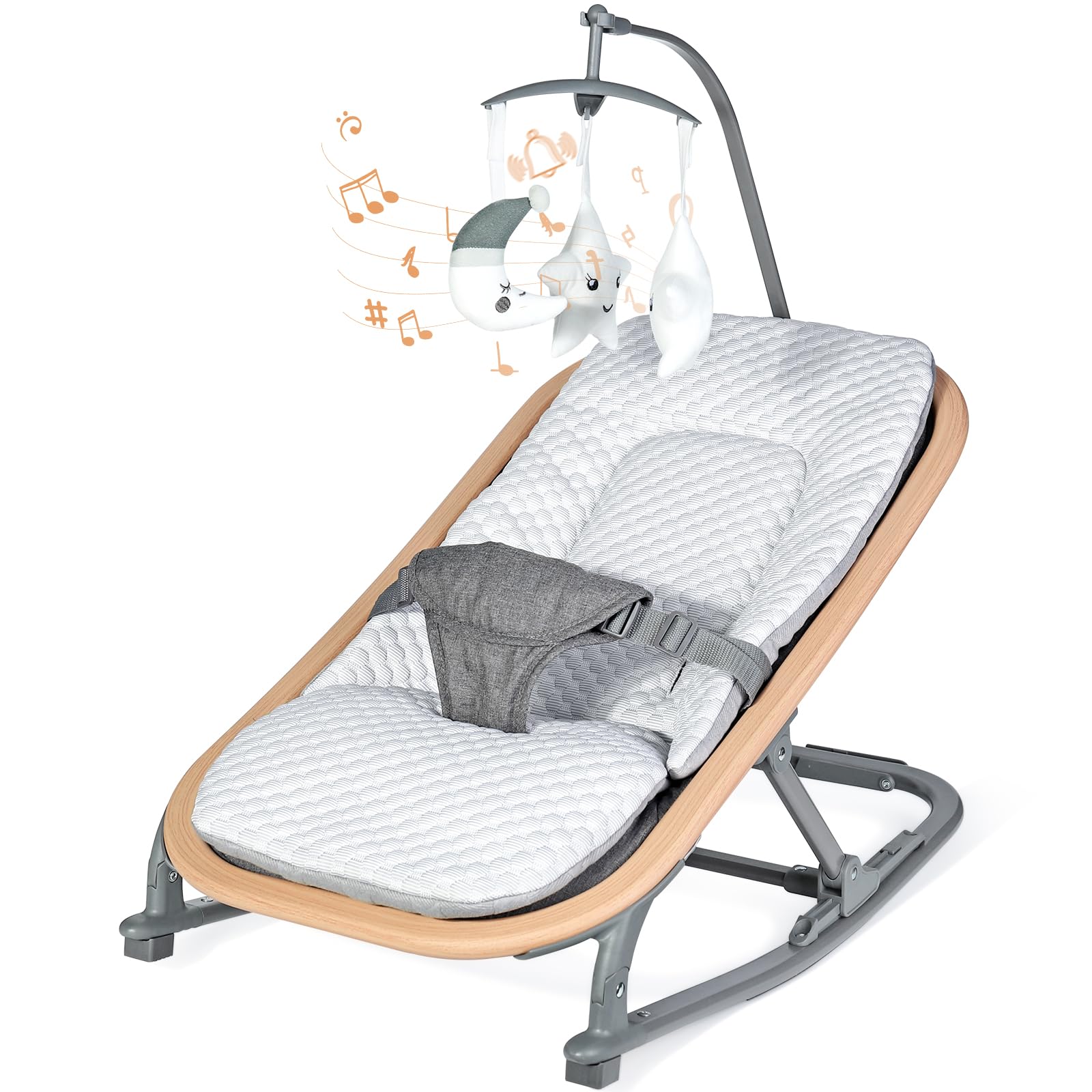 Orzbow baby bouncer frame with wood-grain design for a stylish, portable look