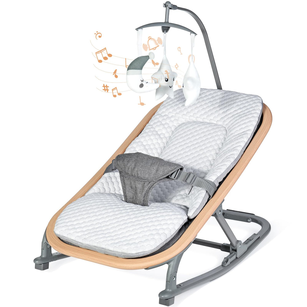 Orzbow baby bouncer frame with wood-grain design for a stylish, portable look