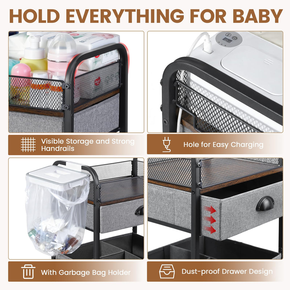 Orzbow Baby Caddy Cart large open base holds bulky nursery items for easy storage.