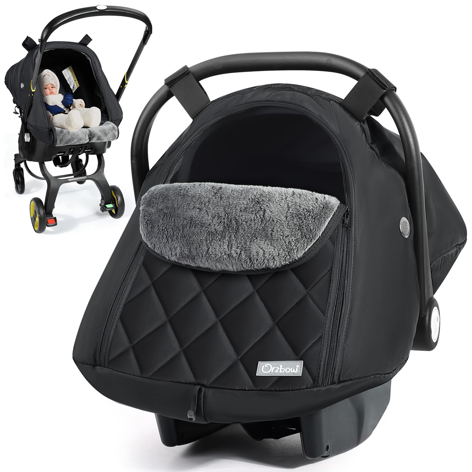 Orzbow baby car seat cover winter offers snug warmth for cold car rides.