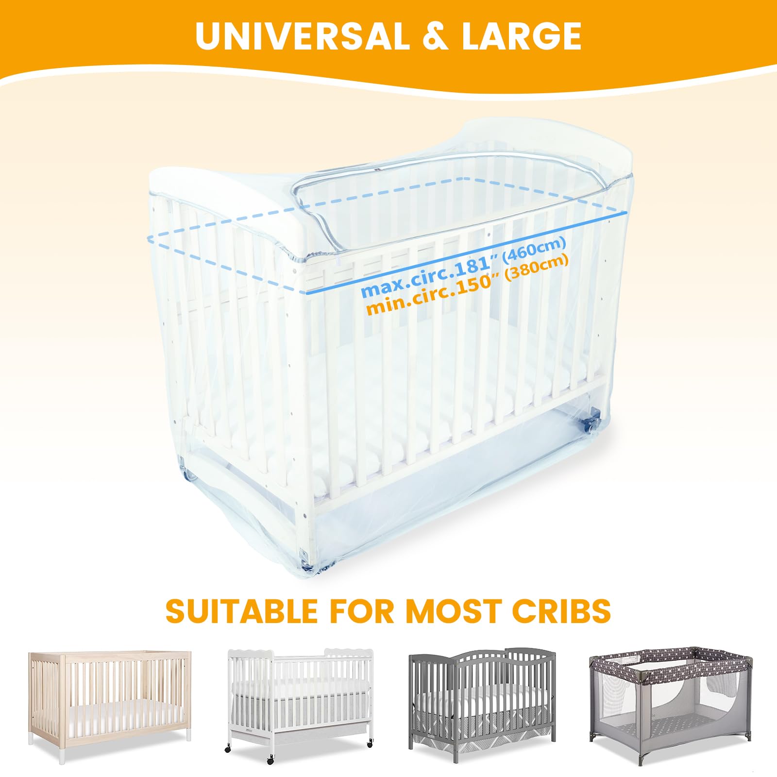 Orzbow crib tent elastic edge fits snugly on most cribs