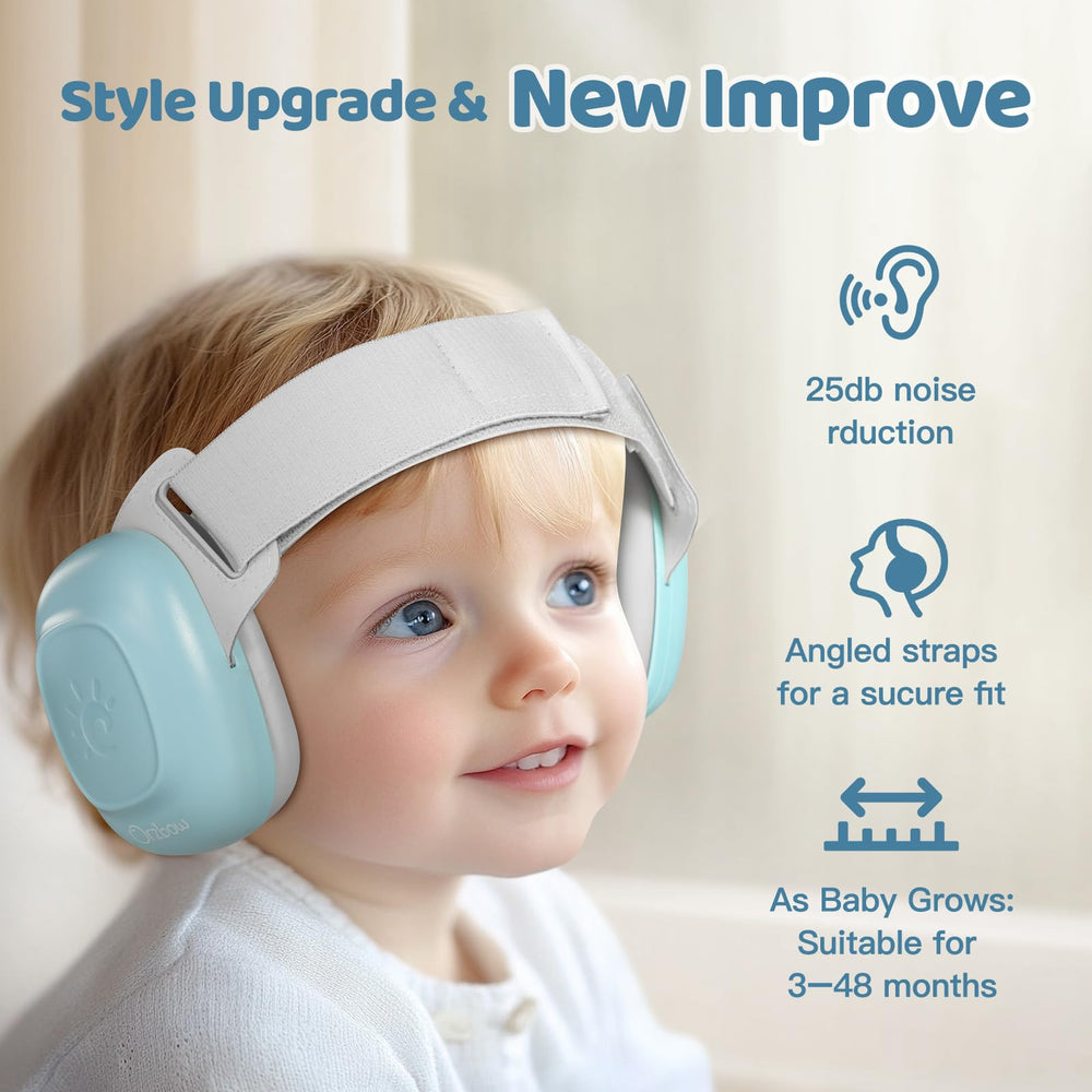 Orzbow baby ear muffs side profile highlighting adjustable headband for growing babies.